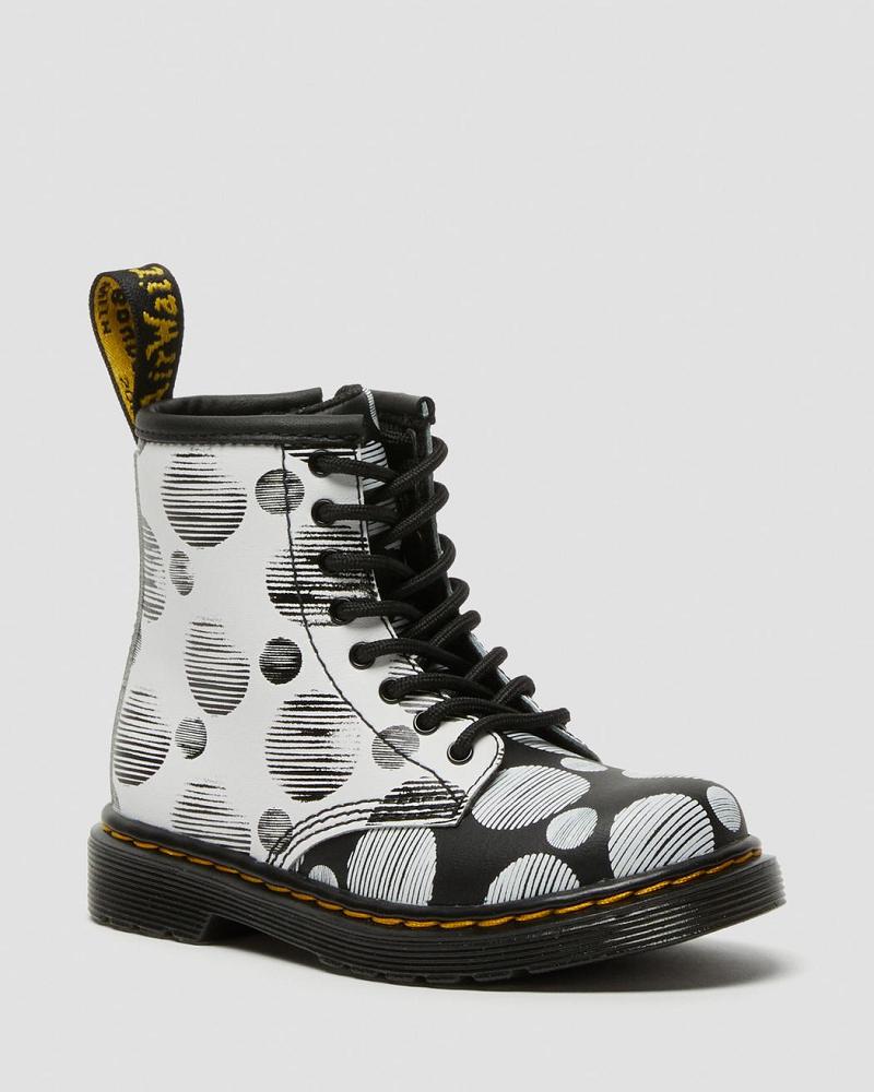 Botas con Cordones Dr Martens Toddler 1460 Polka Dot Cuero Niños Negros | MX 121CTV